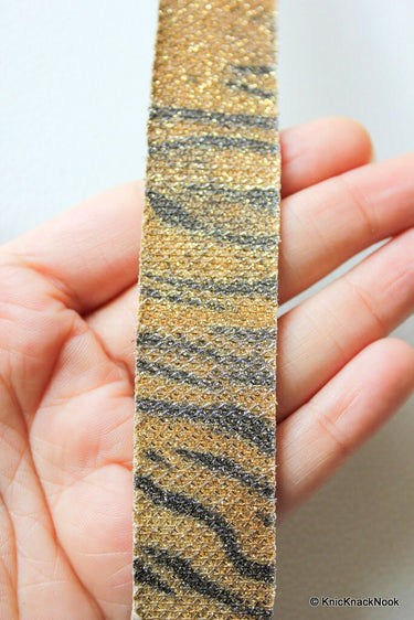 Brown, Black And Gold Shimmer Lace Trim, Tiger Print Trim